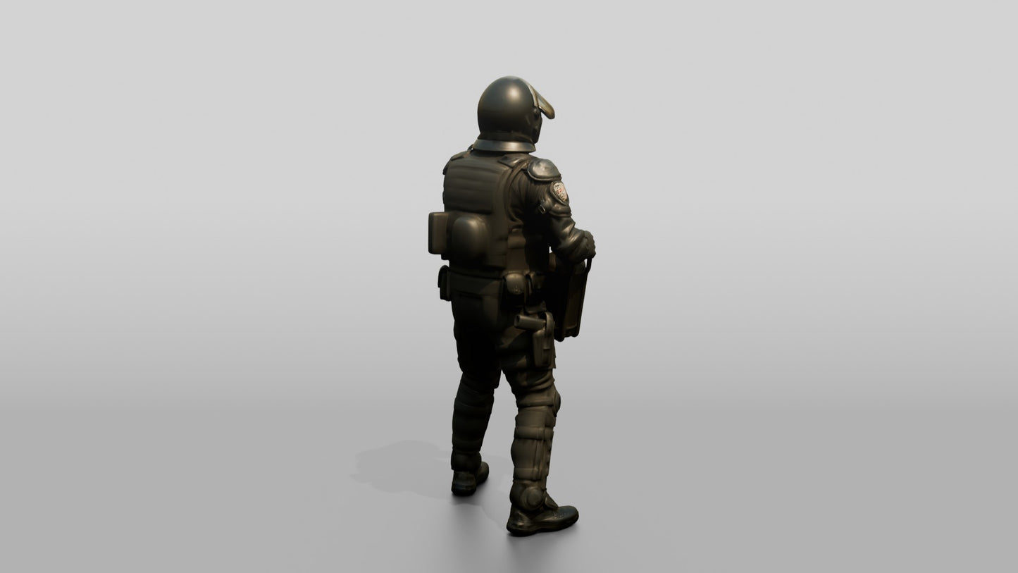 Riot Police Officer Standing with Weapon