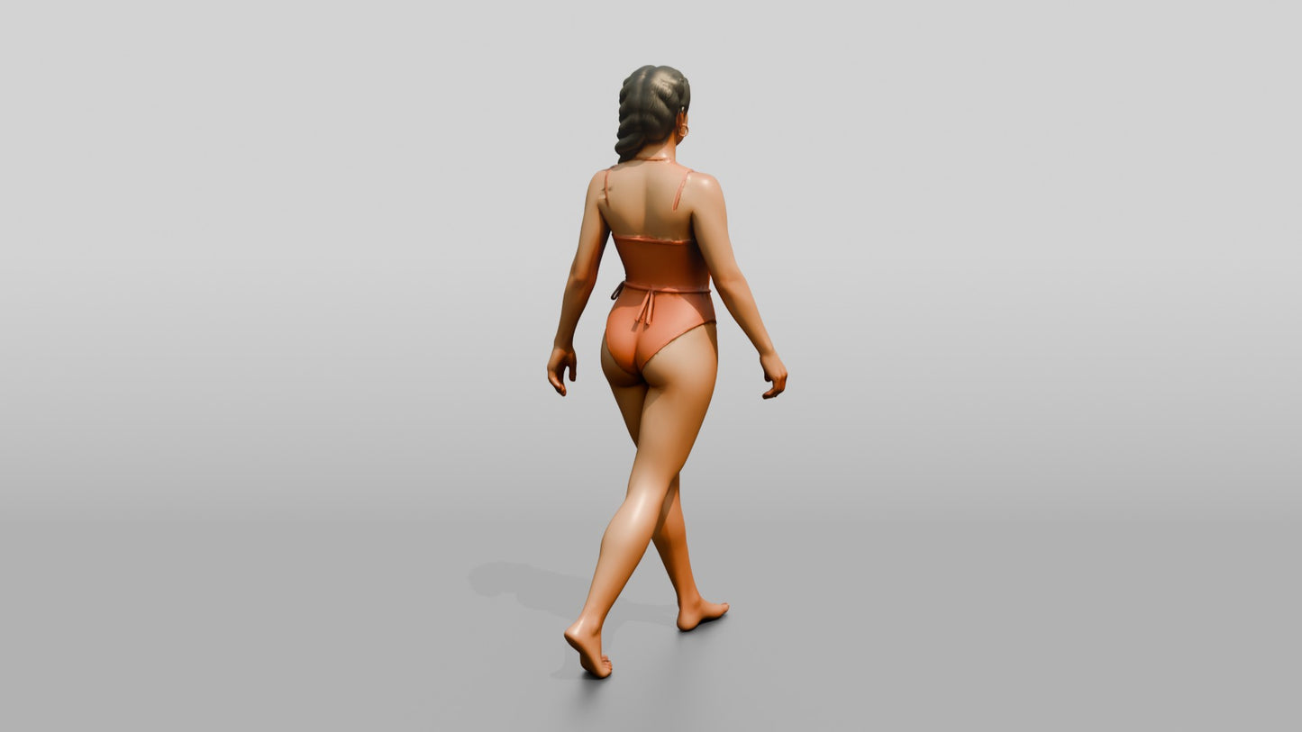 Woman in Terracotta One-Piece Swimsuit Walking