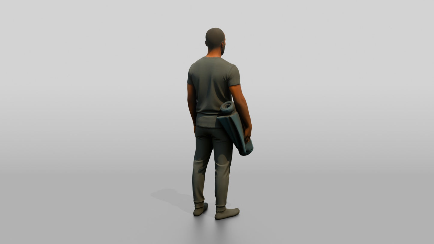 Standing Man with Rolled Mat