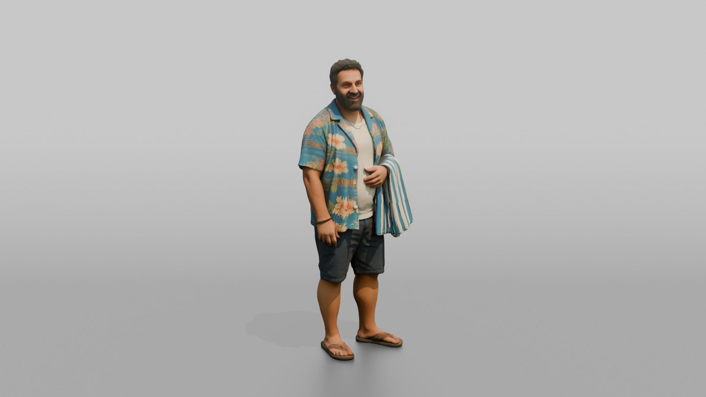 Vacationer Wearing Open Hawaiian Shirt