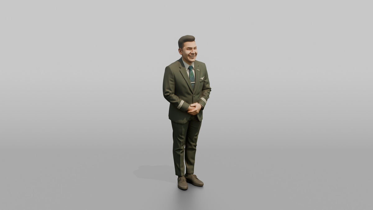 Caucasian Flight Attendant Carrying a Child's Toy - 3D character model, view 1