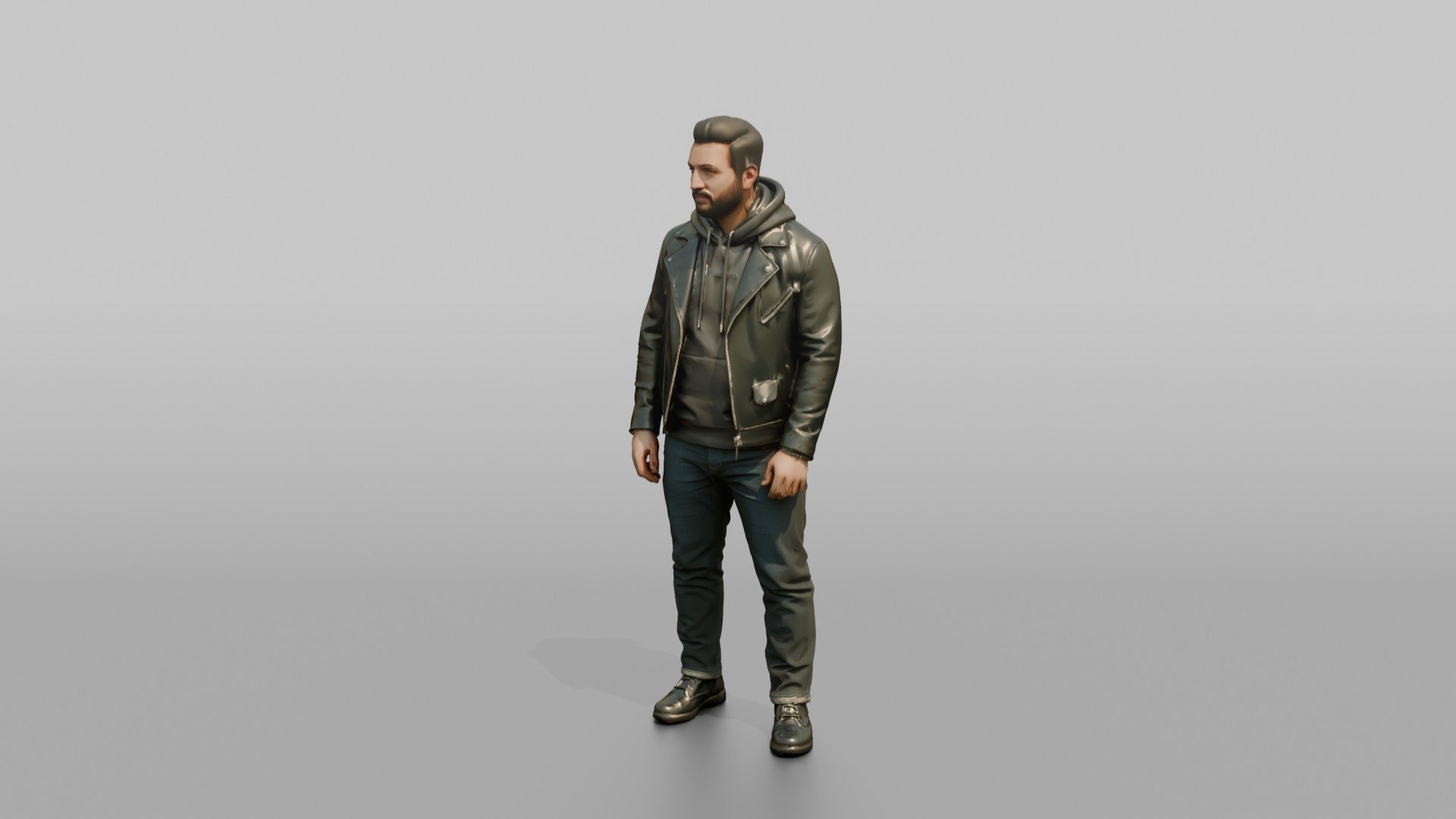 Man in Moto Jacket and Hoodie Standing