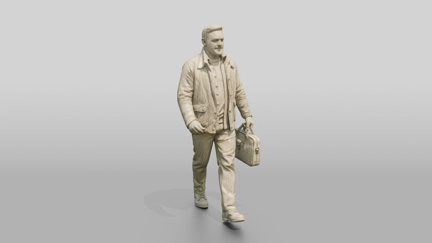 White Man Walking with a Briefcase in Waxed Jacket