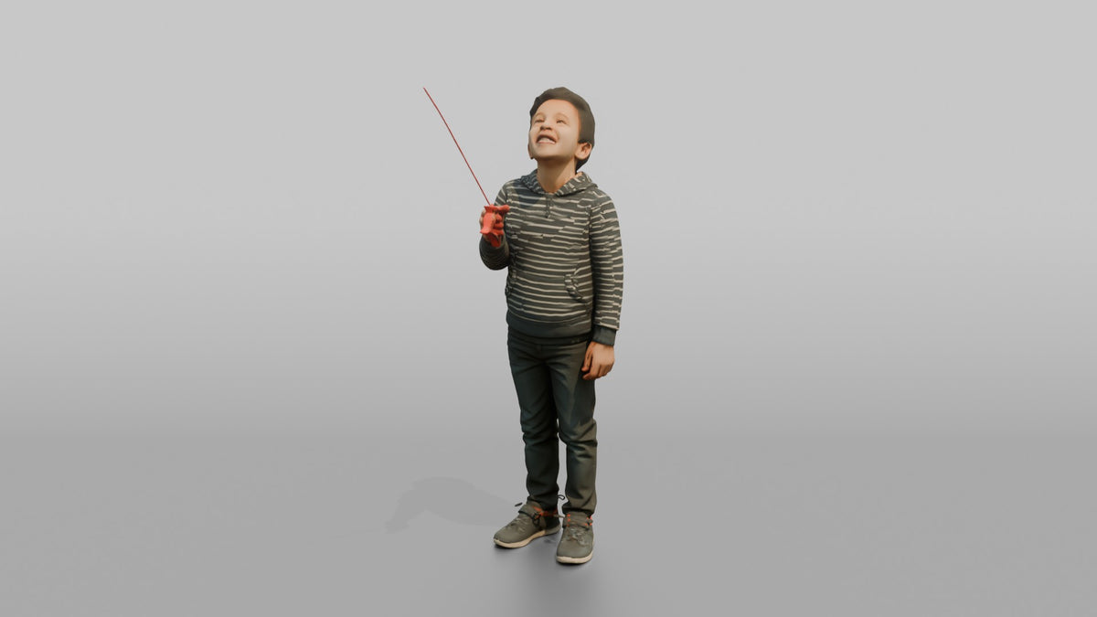 Son Holding A Kite By Its String, Looking Up - 3D character model, view 4