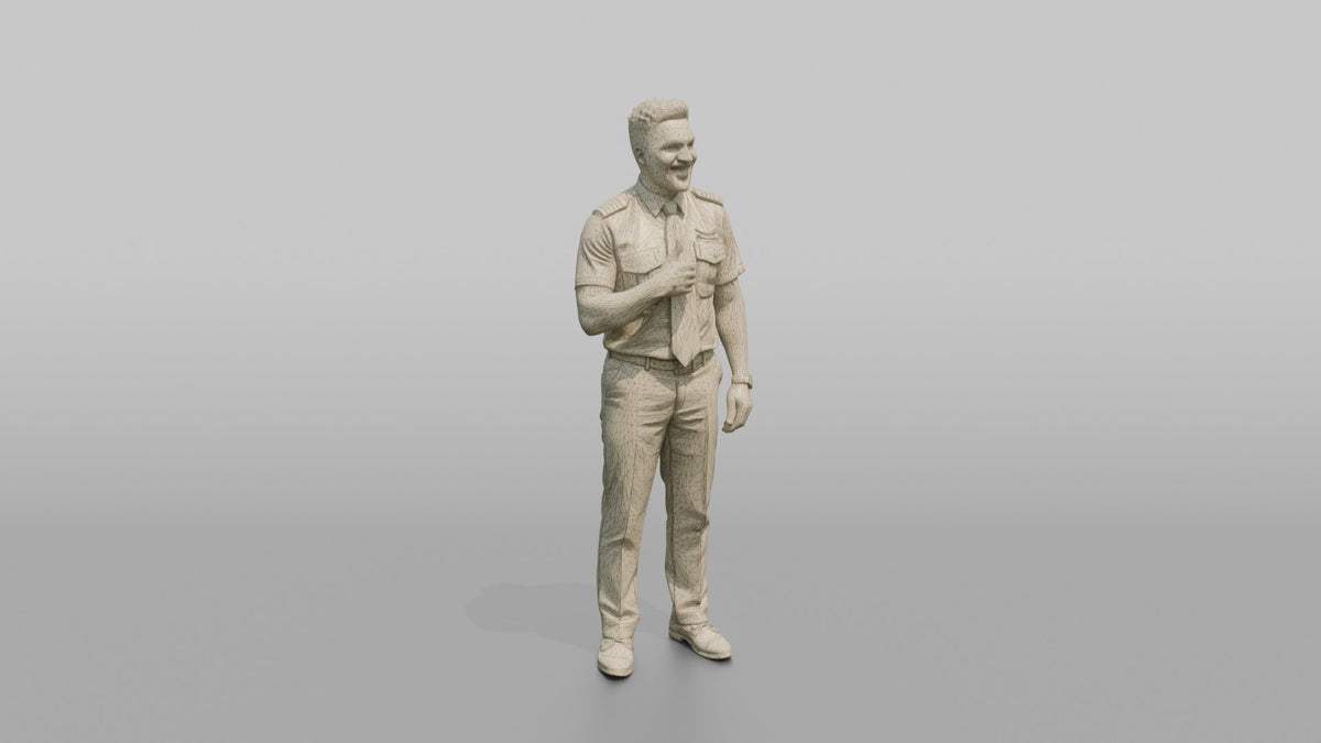 South Asian Flight Attendant Helping a Passenger - wireframe topology preview