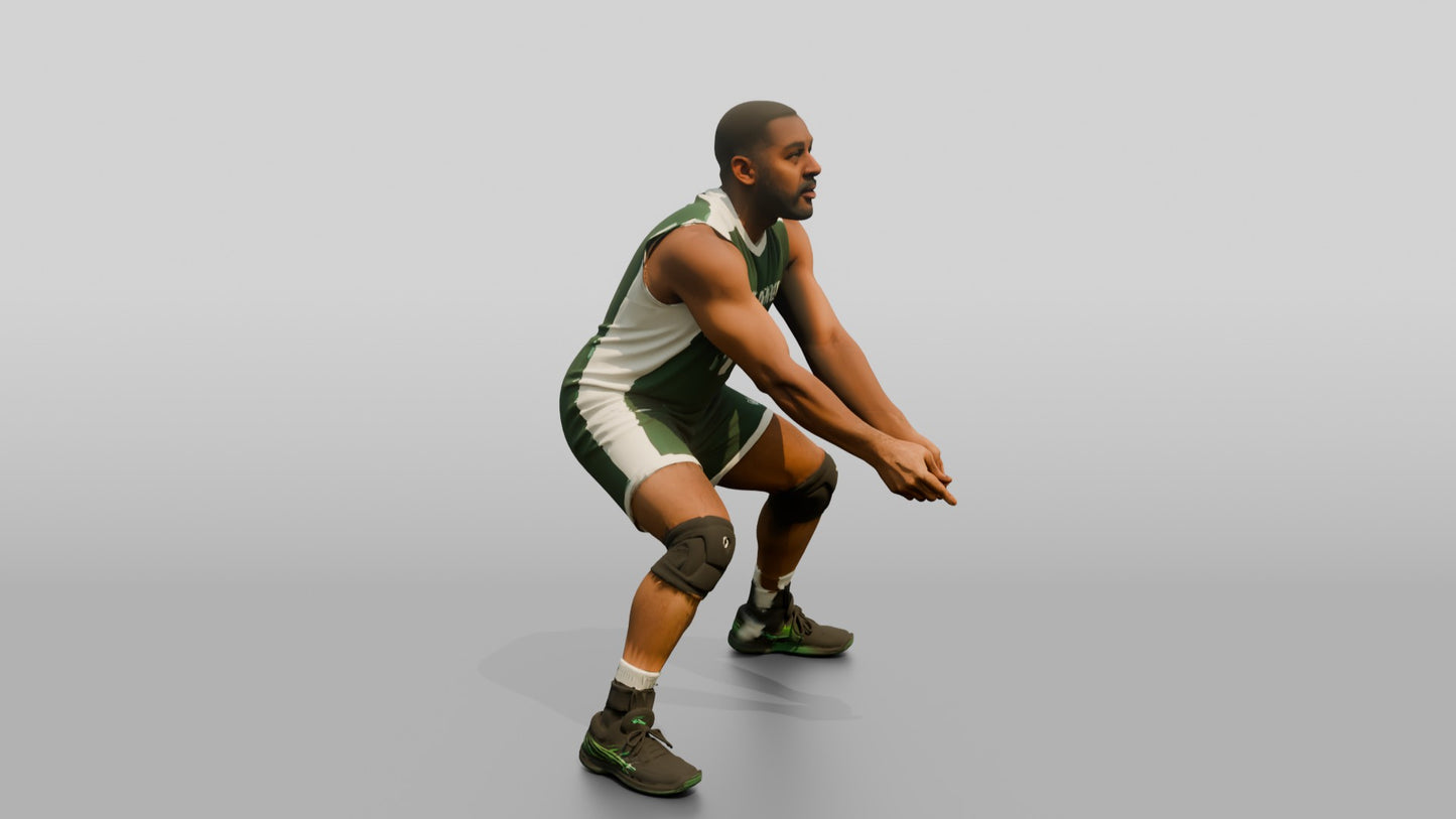 Black Male Volleyball Player in Green Team Uniform