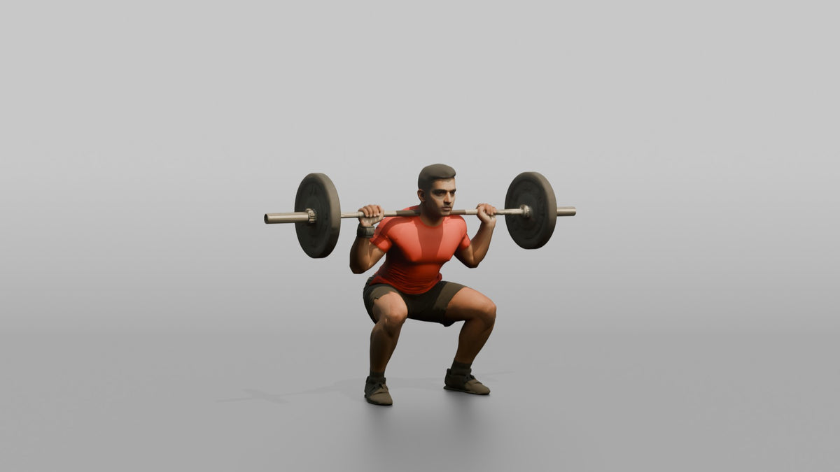 Weightlifter Man Holding A Barbell Across The Shoulders In A Squat Stance - 3D character model