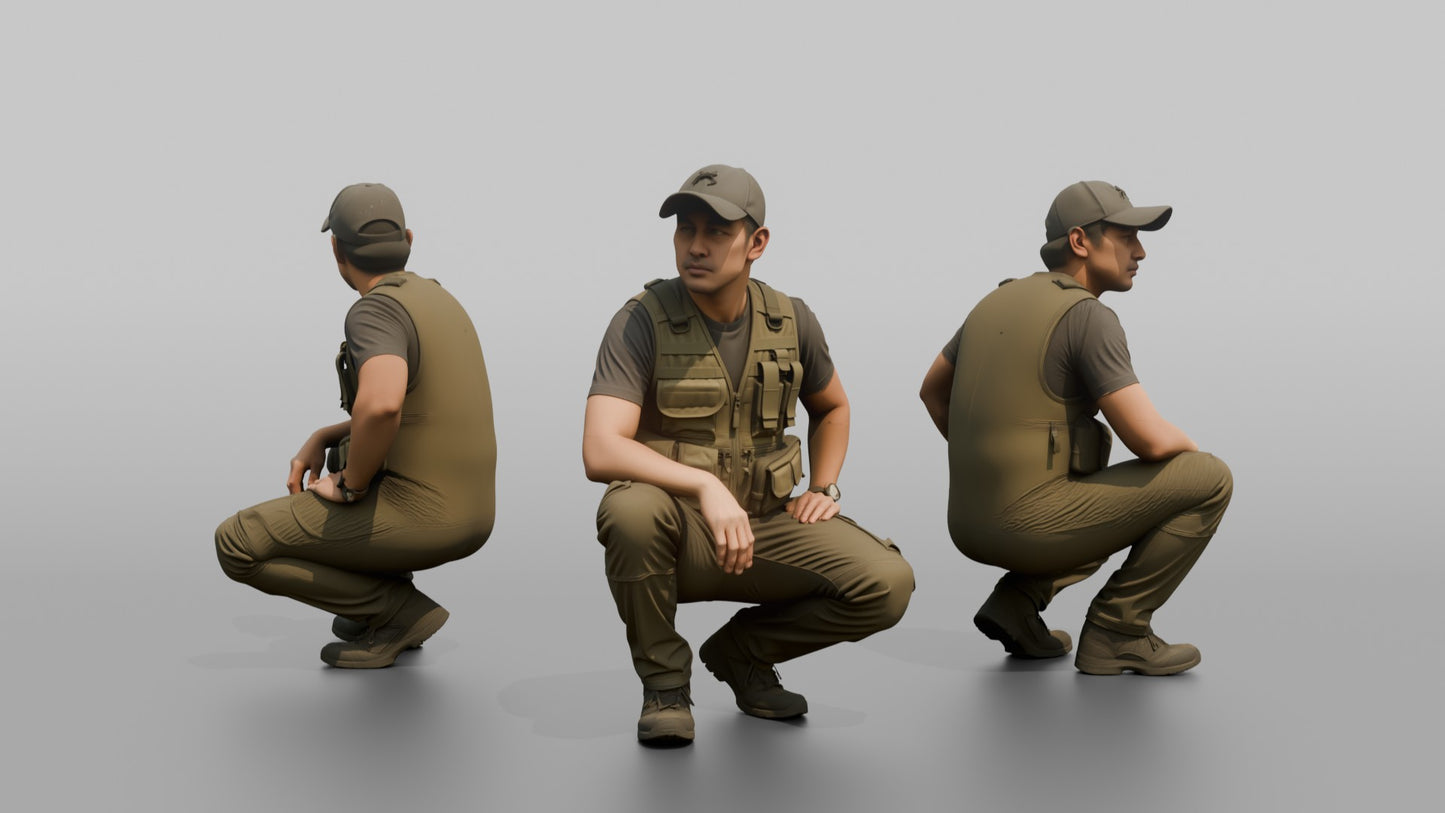 Protester Man Crouching in a Baseball Cap