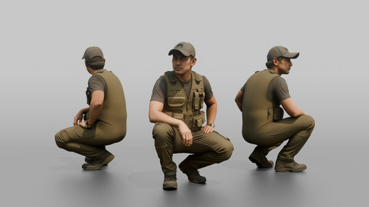 Protester Man Crouching in a Baseball Cap