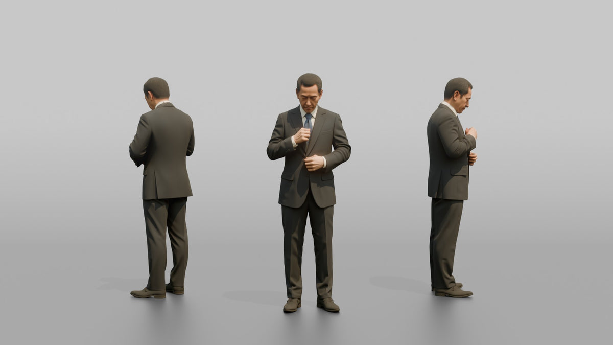 Man Customer Trying On A Suit Jacket - 3D character model, view 1