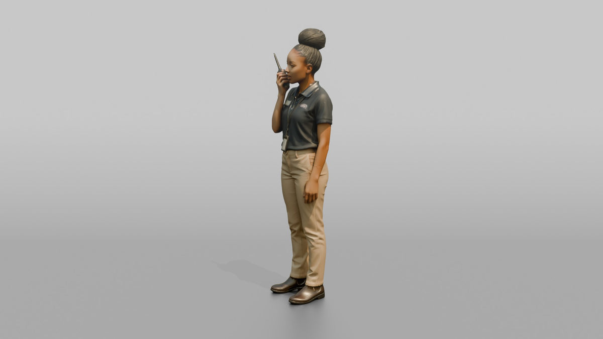 Woman Sales Associate Speaking Into A Walkie-talkie - 3D character model, view 4
