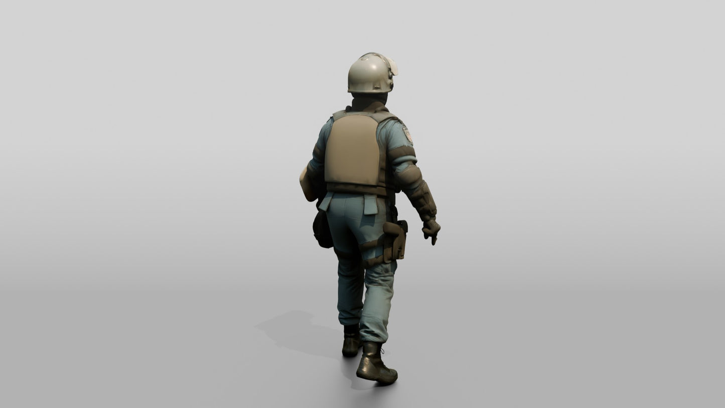 Riot Police Officer Walking with Gear
