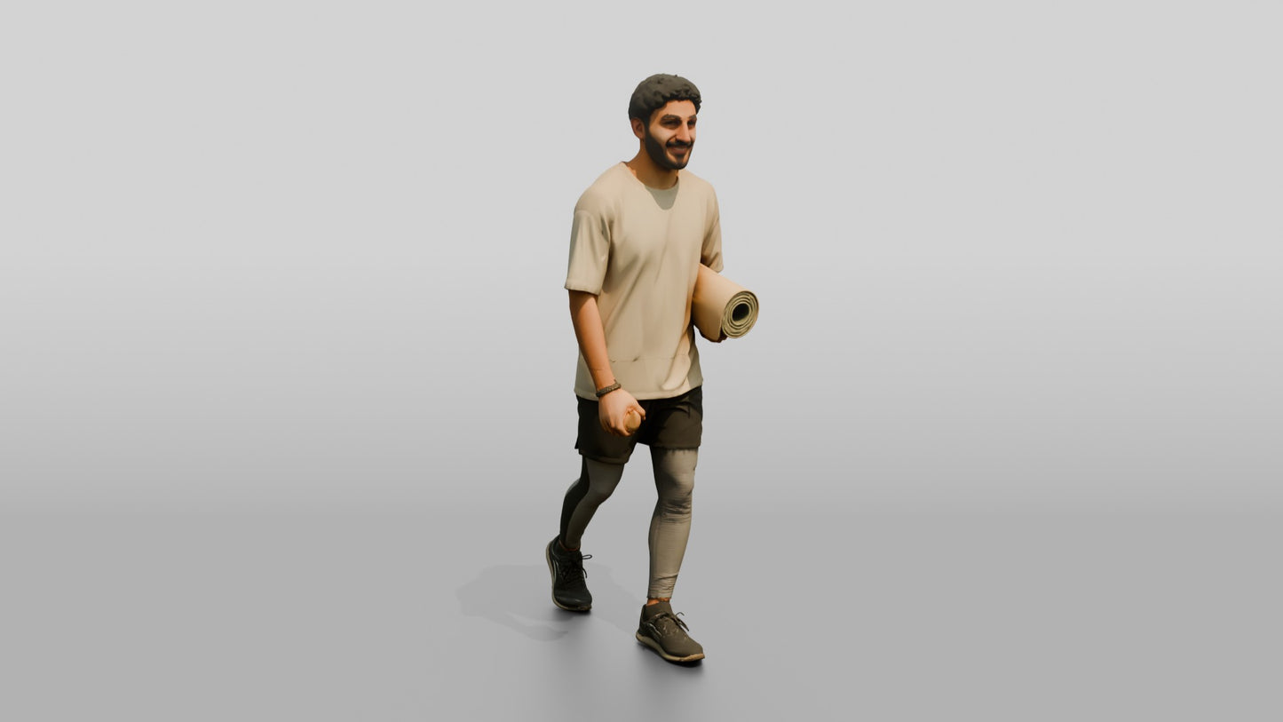 Walking Man with Mat and Bottle