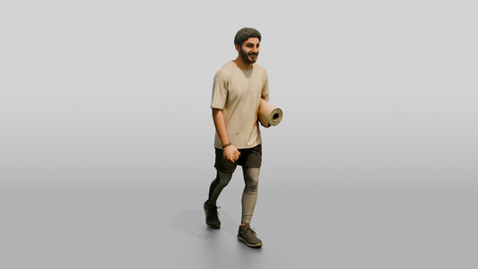 Walking Man with Mat and Bottle - 3D character model, view 1