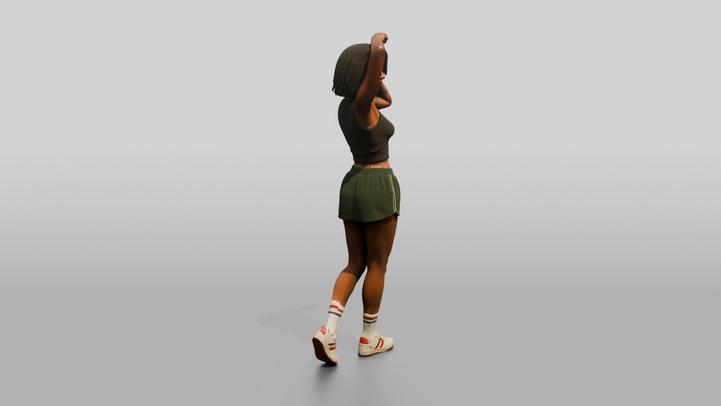 Woman Posing with Hands in Hair in Green Skort