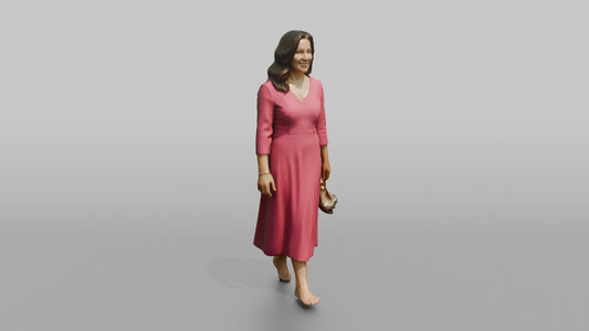 Wedding Guest Walking Barefoot, Holding Her Heels - 3D character model, view 1