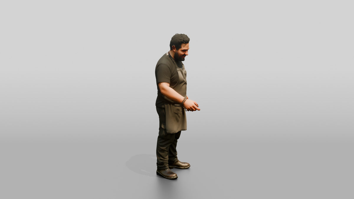 Grill Cook Turning Steaks - 3D character model, view 2
