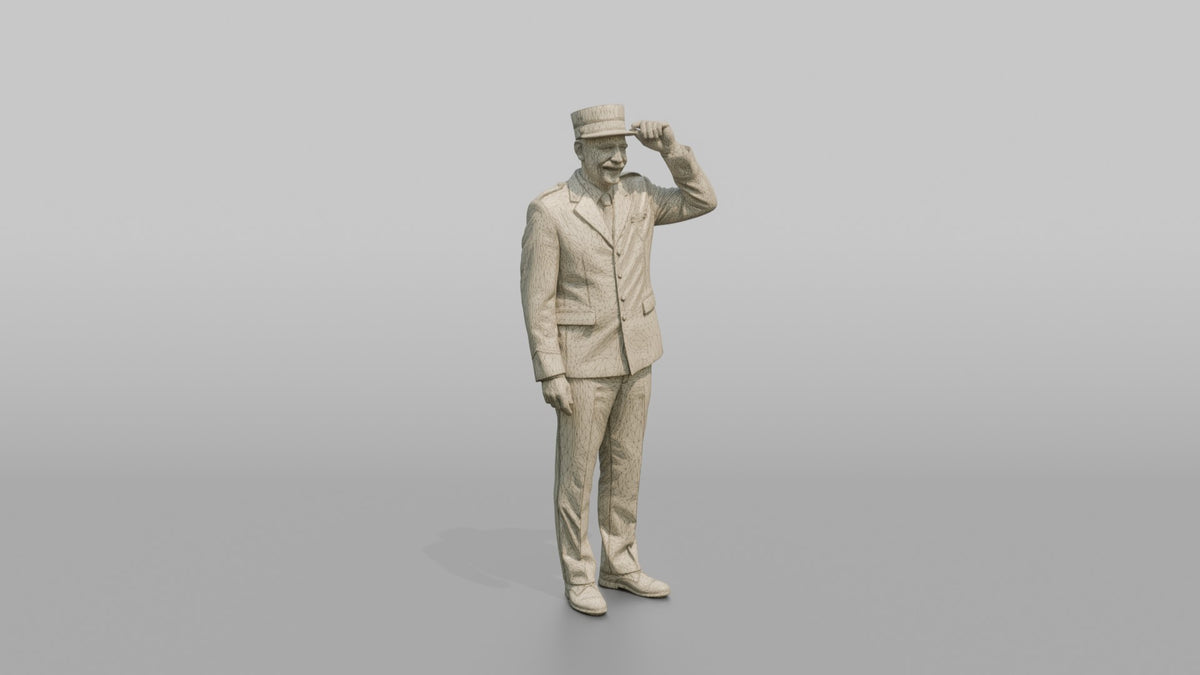Bellhop Woman Adjusting A Bellhop Cap - wireframe topology preview