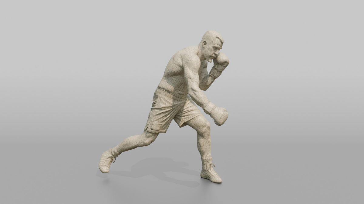 Boxer Slipping a Jab, Loading a Counter Hook - wireframe topology preview