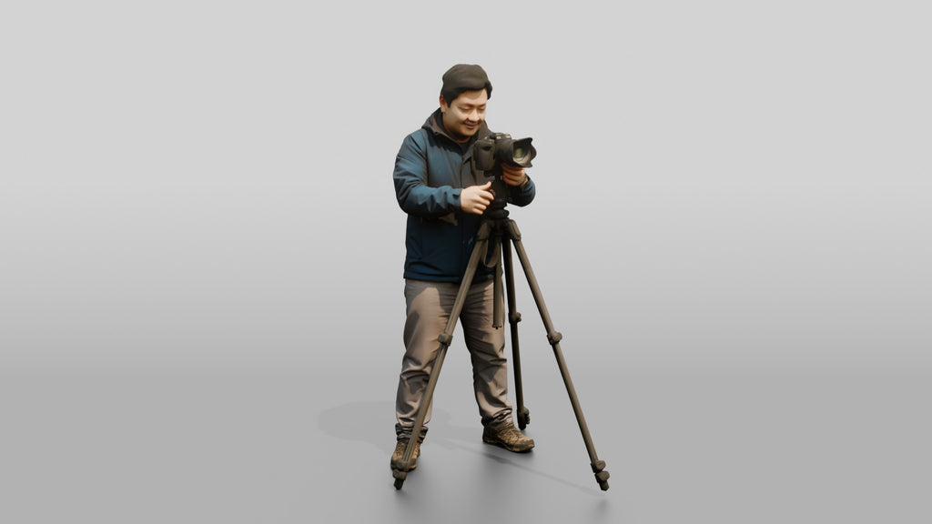 Chinese Man Photographer with Camera Tripod