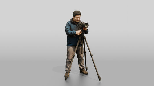 Chinese Man Photographer with Camera Tripod - 3D character model, view 1
