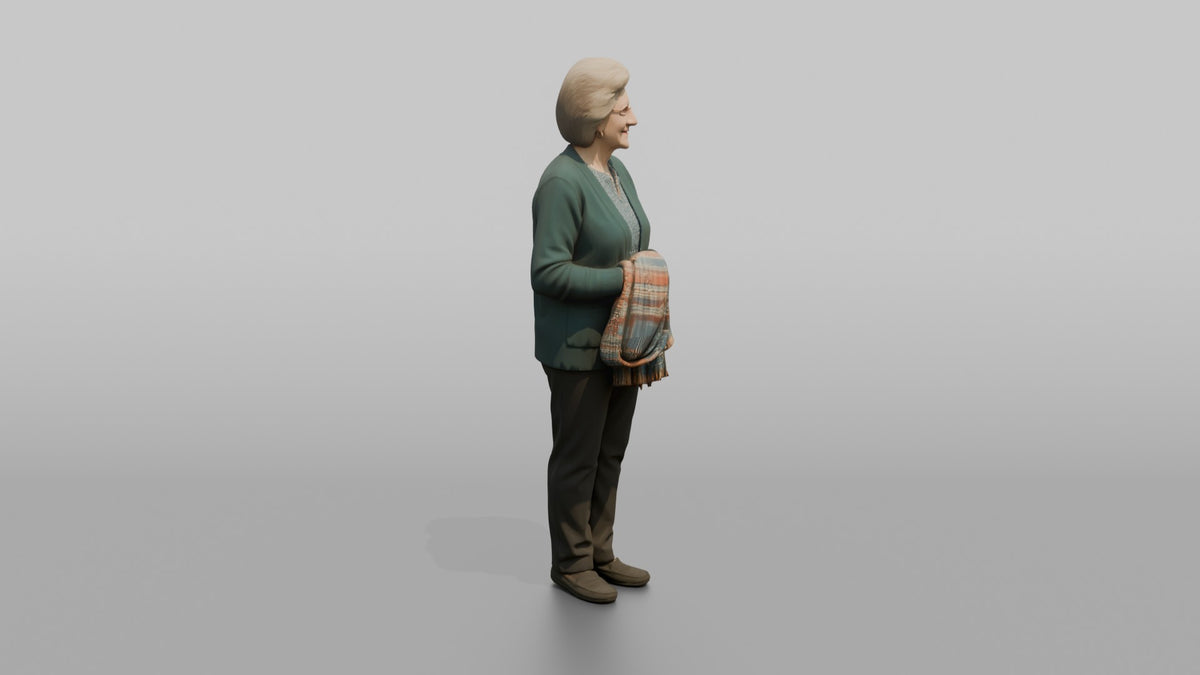 Woman Customer Holding A Folded Scarf - 3D character model, view 2