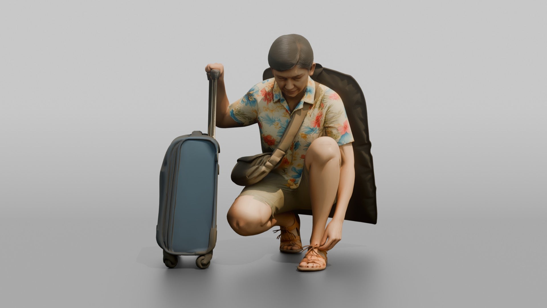 Traveler Tying Her Shoelace