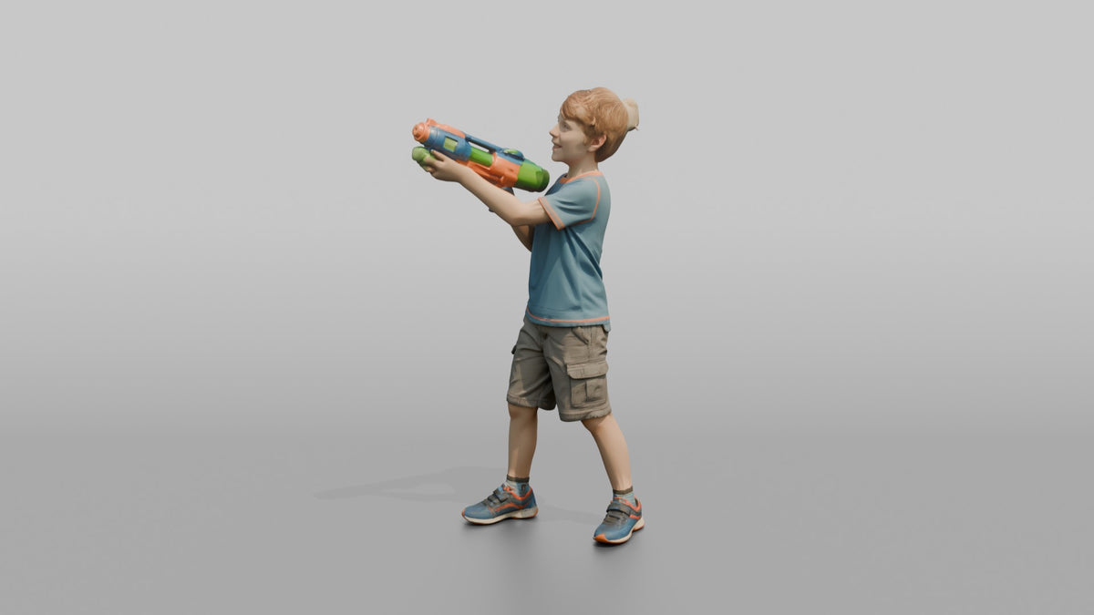 Son Holding A Water Gun Pointed Slightly Upward - 3D character model, view 4