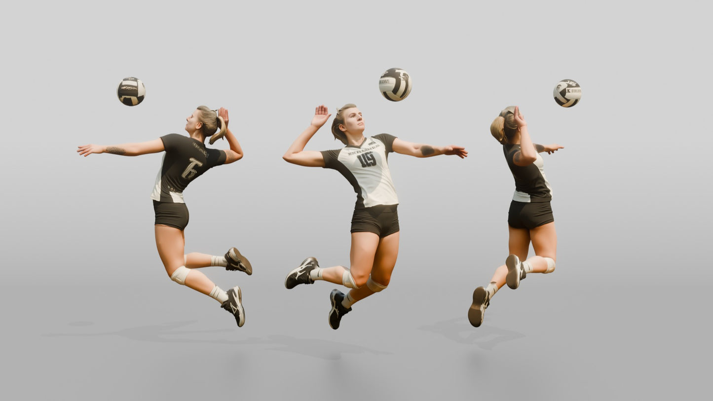 Caucasian Female Volleyball Player in Black and White Jersey