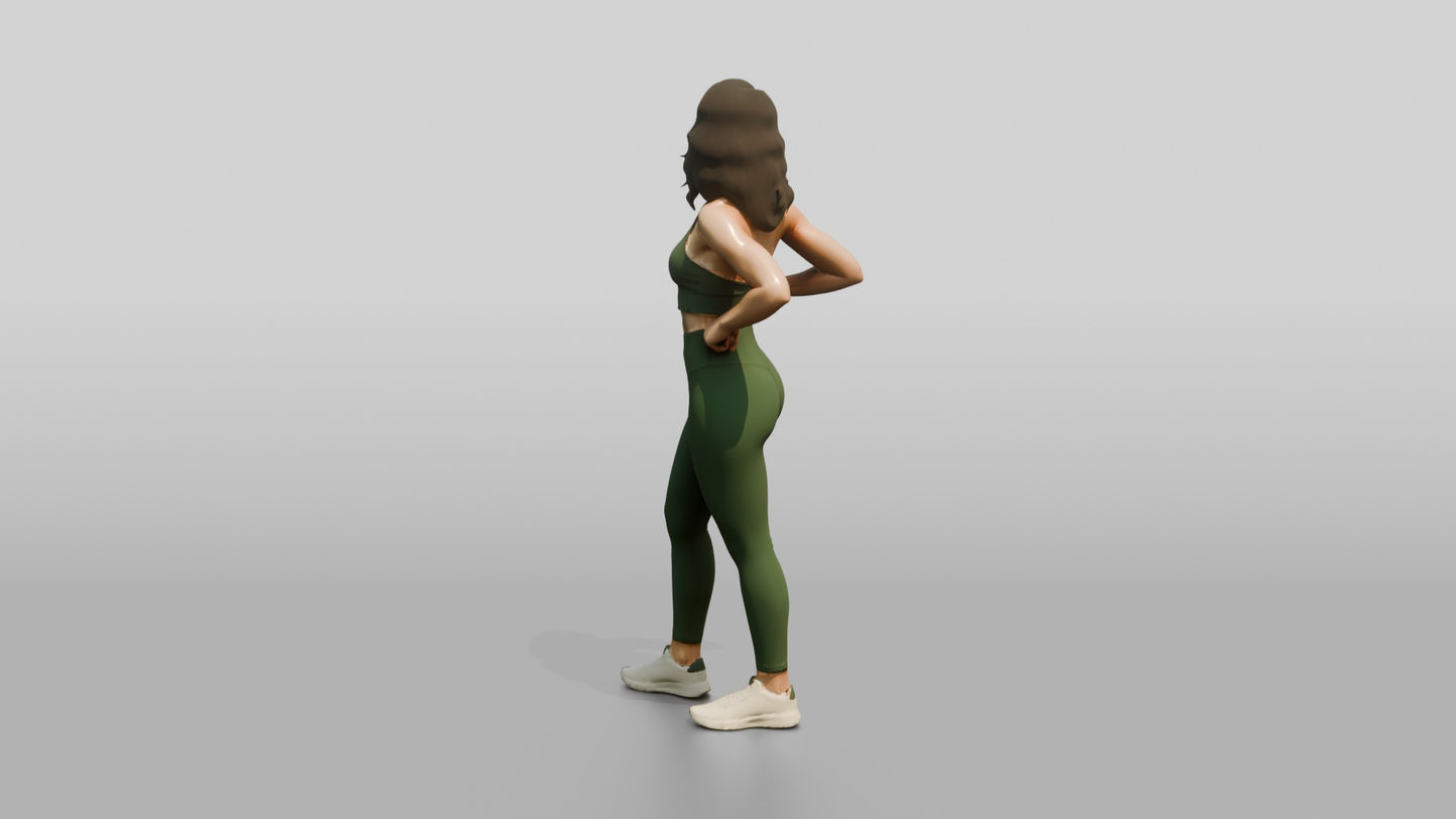 Woman in Green Activewear with Hands on Hips