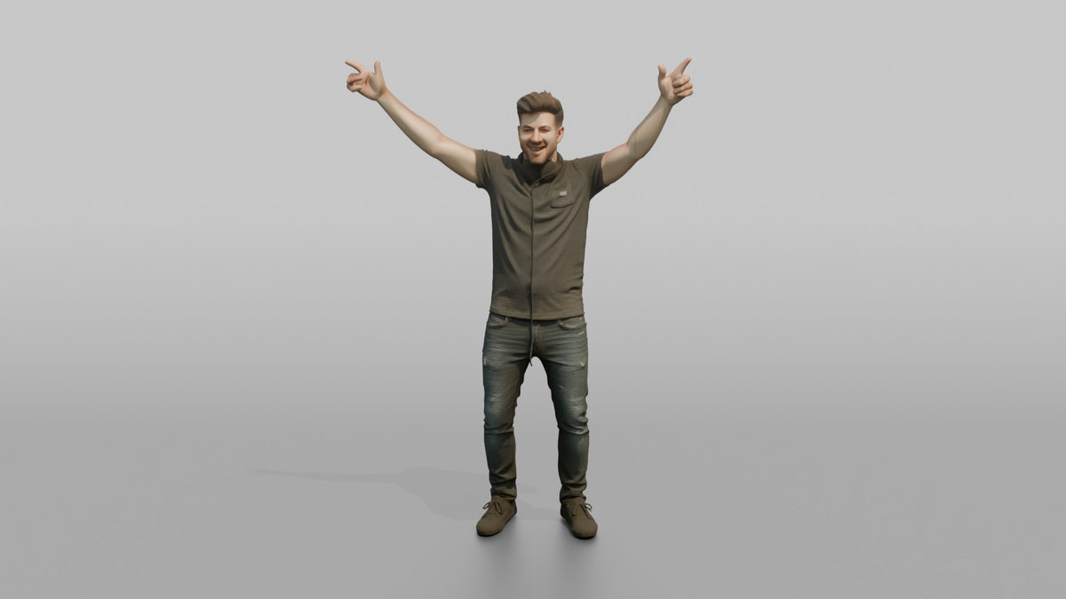 Club DJ Man Both Arms Raised, Hyping Up A Crowd - 3D character model, view 5