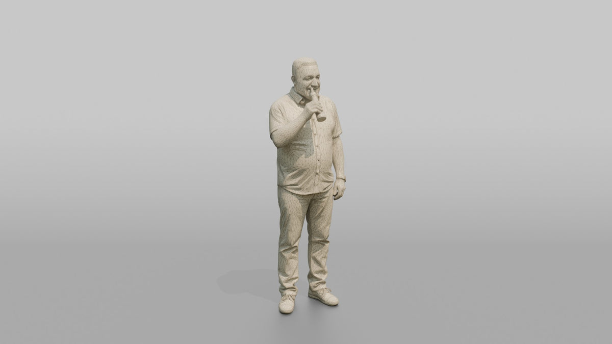 Patron Man Standing With A Beer Bottle In One Hand - wireframe topology preview