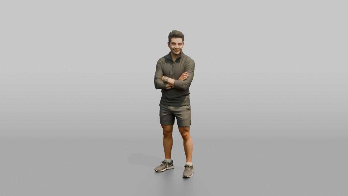 Fitness Influencer Man Standing Relaxed, Arms Crossed Loosely - 3D character model, view 5