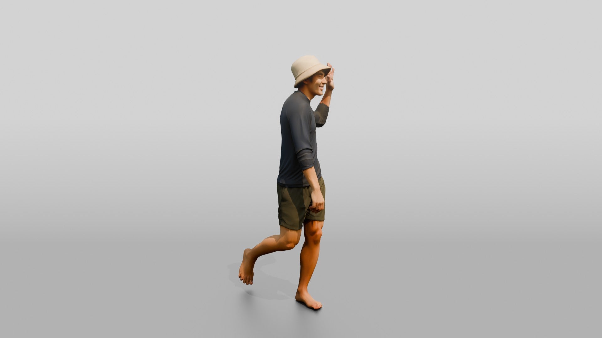 Man Waving Back Over His Shoulder