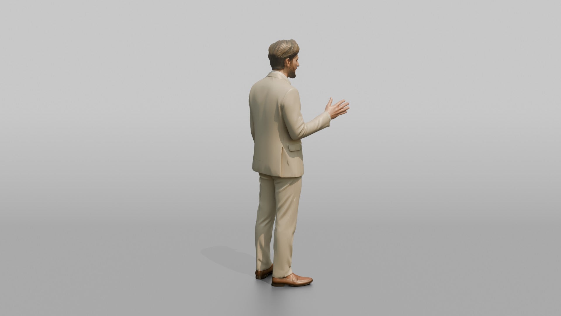 European Man in a Linen Suit, Gesturing Mid-Conversation