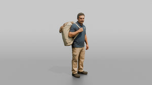 Housekeeping Staff Man Carrying A Laundry Bag Over One Shoulder - 3D character model