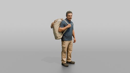 Housekeeping Staff Man Carrying A Laundry Bag Over One Shoulder - 3D character model
