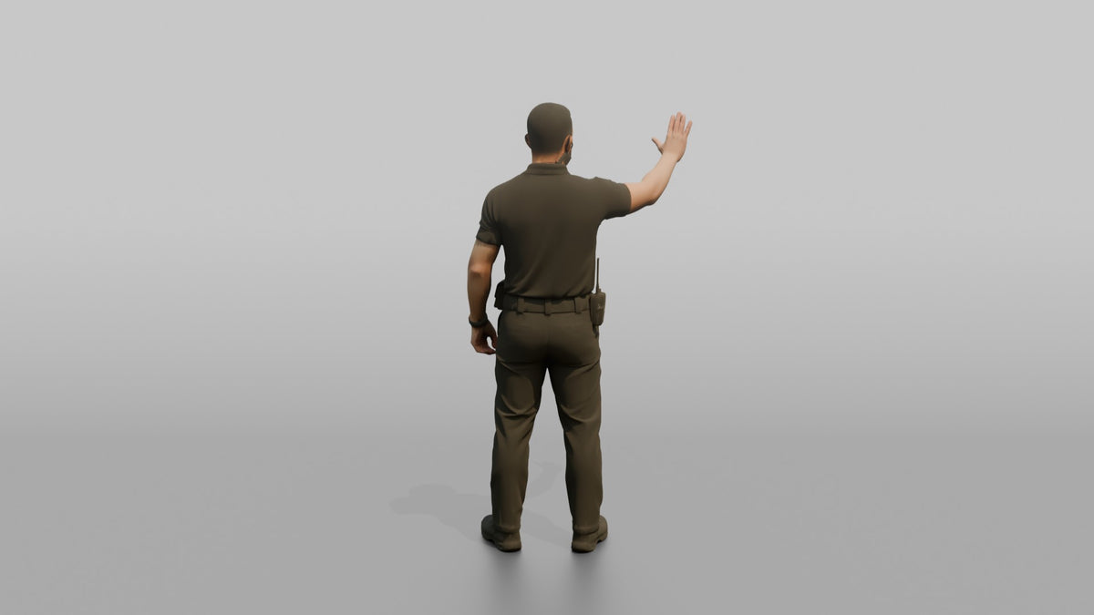 Door Staff Man Gesturing Stop With One Hand Raised - 3D character model, view 3