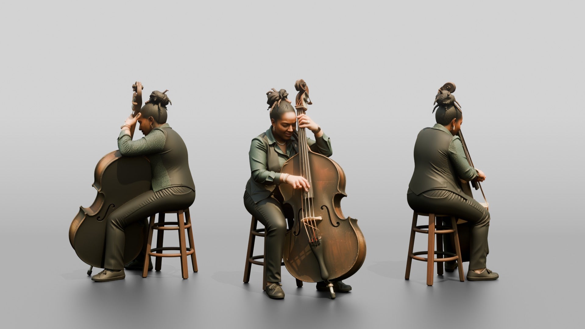 Jazz Double Bassist Plucking Strings