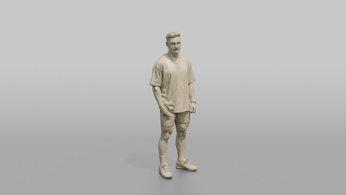 Fitness Influencer Man Standing At A Slight Angle, Confident Posture - wireframe topology preview