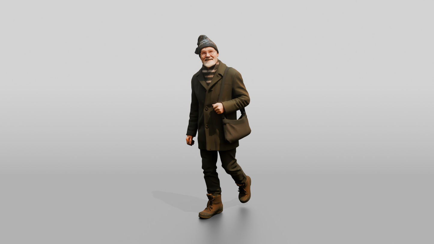 Elderly Norwegian Man Strolling the Pedestrian Street
