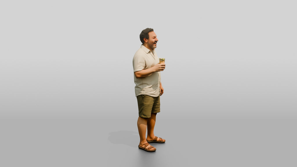 Stocky Egyptian Man Laughing with a Cold Drink
