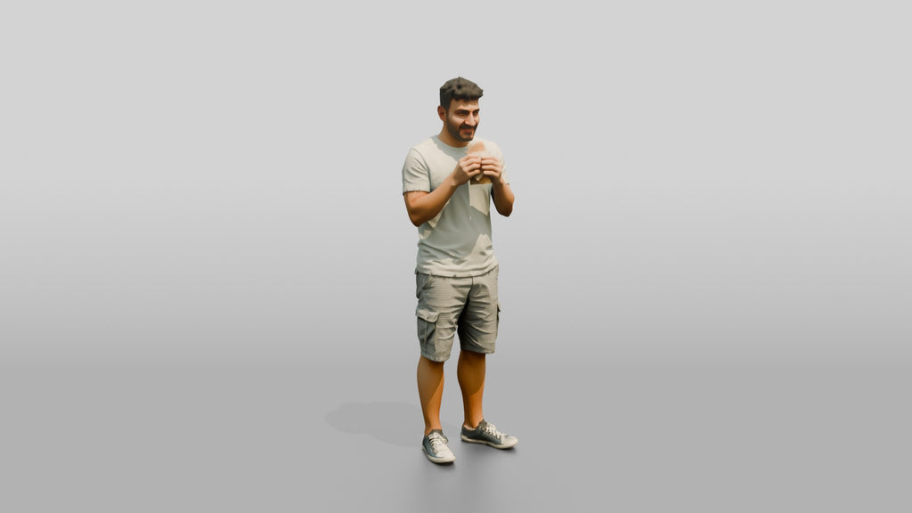 Stocky Young Turkish Man Eating a Pastry