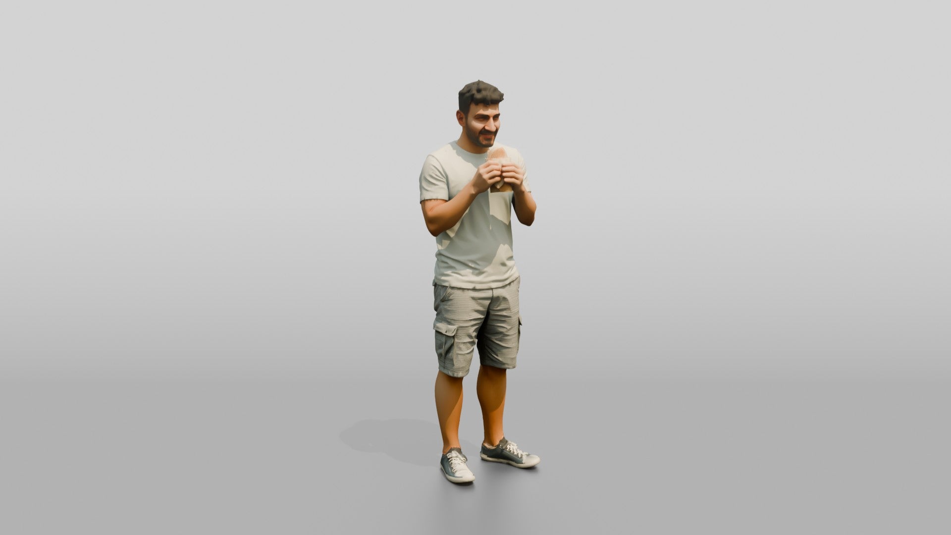 Stocky Young Turkish Man Eating a Pastry