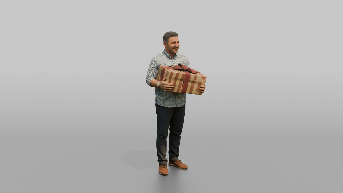 Father Carrying A Large Gift-wrapped Present In Both Arms - 3D character model, view 2