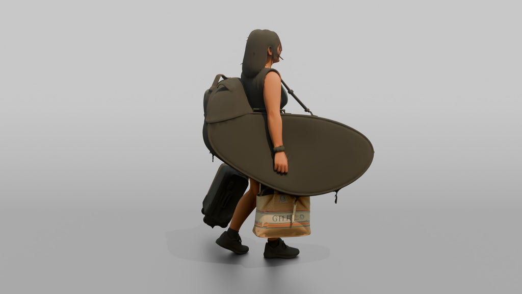 Traveler Carrying A Surfboard Bag