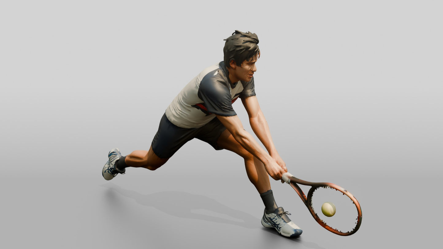 Male Tennis Player Lunging for a Backhand Save