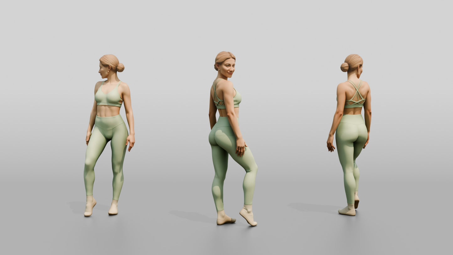 Blonde Woman Standing in Mint Green Activewear
