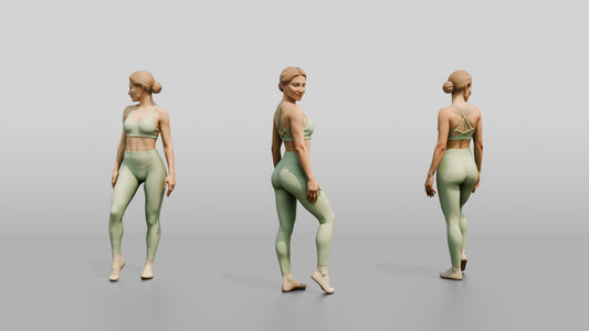 Blonde Woman Standing in Mint Green Activewear - 3D character model
