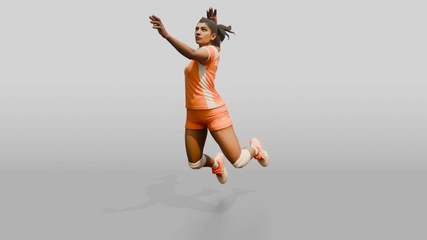 South Asian Female Volleyball Player in Orange and White Kit